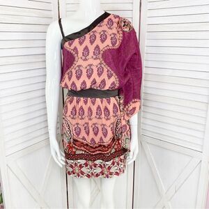 XOXO Multi Print One Shoulder Dress Juniors 3/4 Peach Pink